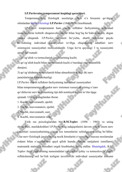 i.p.pavlovning temperament haqidagi qarashlari. — DOCX