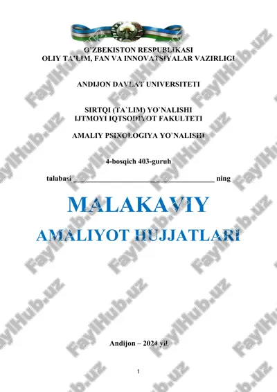 malakaviy amaliyot hujjatlari betlik — DOC