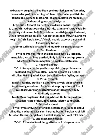 axborat nima va uning turlari — PDF