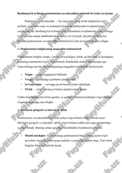 boshlang'ich ta'limda punktuatsion savodxonlikni oshirish bo'yicha tavsiyalar ishlab chiqish — DOCX
