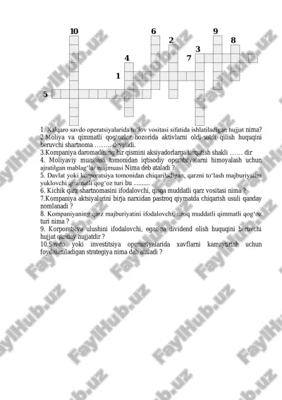 moliya,iqtisodiyot,bank haqida 10 talik test javoblari bilan — PDF