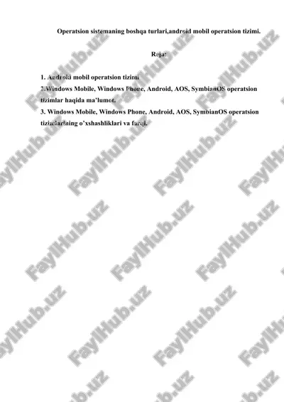 operatsion sistemaning boshqa turlari,android mobil operatsion tizimi — DOC