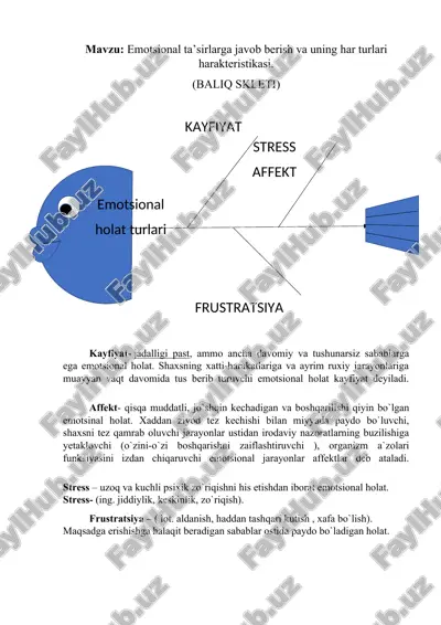 emotsional ta'sirlarga javob berish va uning har turlari harakteristkasi (baliq skleti) — DOCX