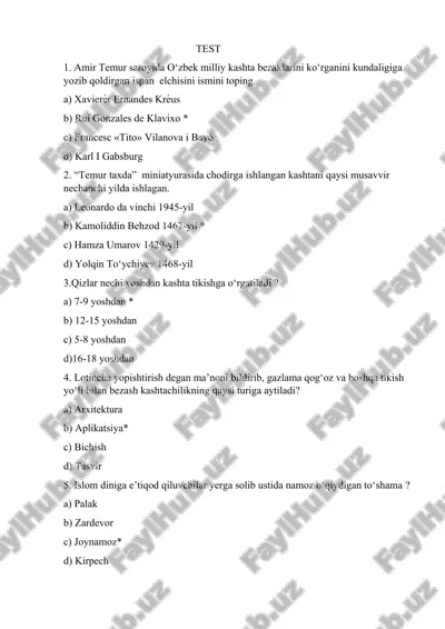 kashta turlari test — DOCX
