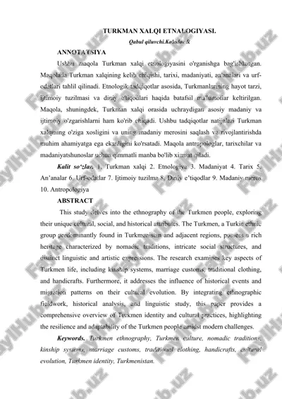turkman xalqi etnalogiyasi maqola — DOCX