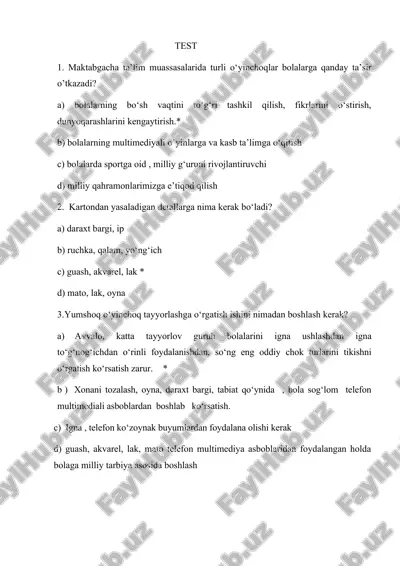 yumshoq o‘yinchoqlar tayyorlash uchun zaruriy materiallar. test — DOCX