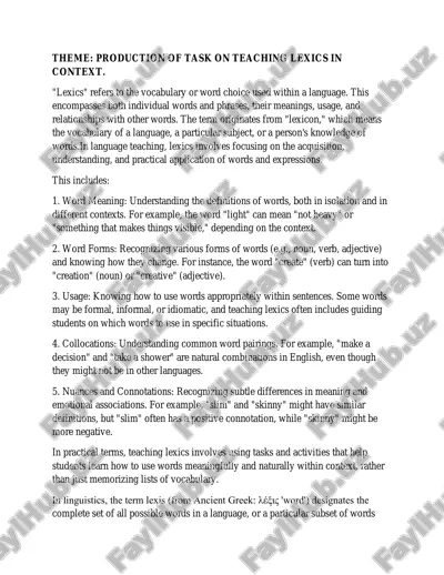 production of task on teaching lexics in context — PDF