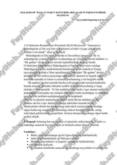 ilk qadam” davlat o‘quv dasturida bolalar nutqini o‘stirish mazmuni — DOCX