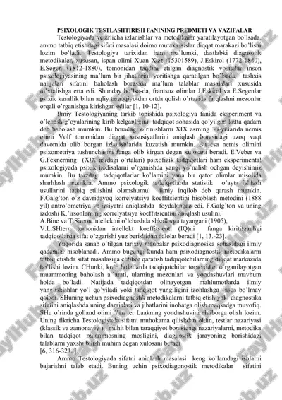 psixologik testlashtirish fanining predmeti va vazifalar — DOC
