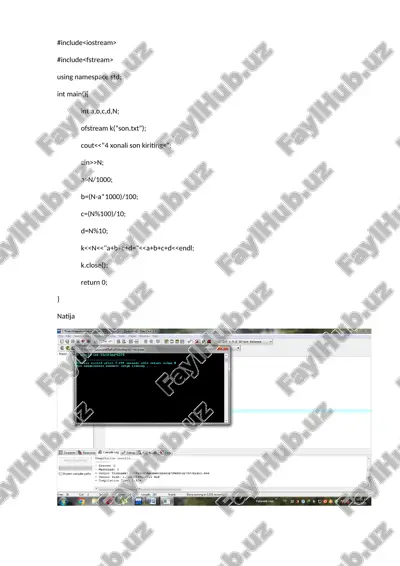 c++ dan masalalar va konsol oynada javoblari — DOCX
