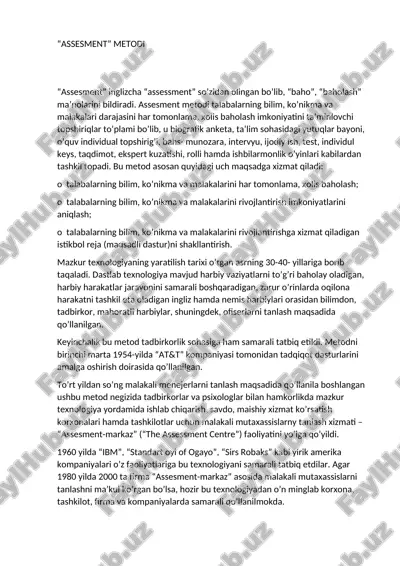 “assesment” metodi — DOCX