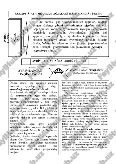 gáptiń ayrímlanǵan aǵzalarí hám olardíń túrleri — DOC