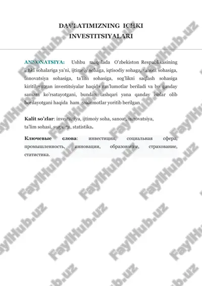 davlatimizning ichki investitsiyalari — DOCX