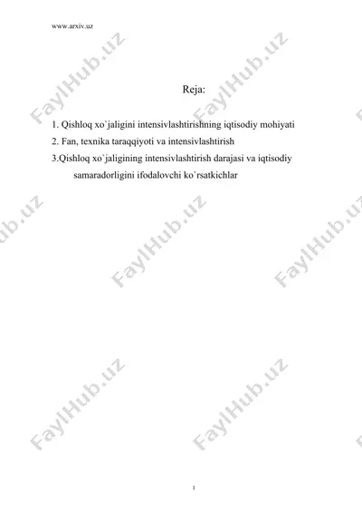 ilmiy – texnik taraqqiyot va qishloq xo`jaligini intensivlashtirish — DOC