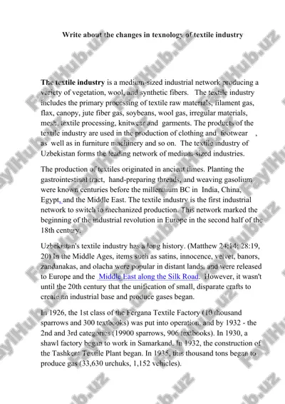 write about the changes in texnology of textile industry — DOCX