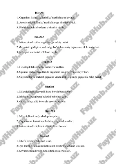 mehnat gigiyenasidan 3-kurs oraliq savollar — DOCX