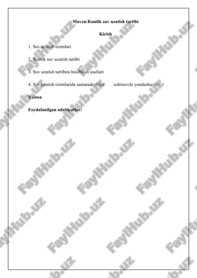 kunlik suv uzatish tartibi — DOCX