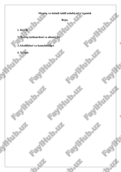 mantiq va tizimli tahlil uslubiyati o‘rganish — DOCX