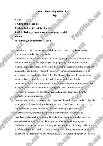 globallashuvning salbiy jihatlari — DOCX