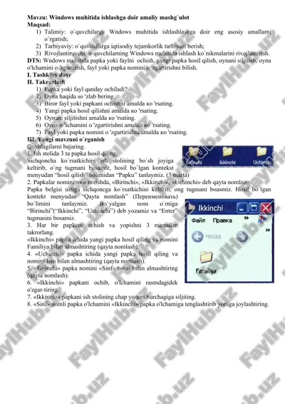 windows muhitida ishlashga doir amaliy mashg'ulot — DOC