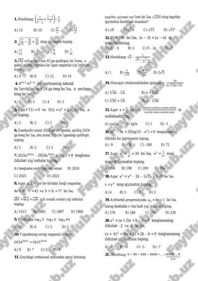 matemtikadan test — PDF