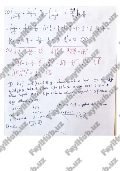 matematikadan takrorlash testi yechimlari — PDF