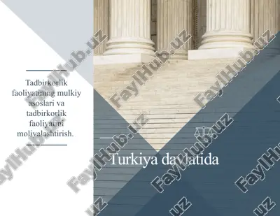turkiya davlatida tadbirkorlik faoliyatining mulkiy asoslari va tadbirkorlik faoliyatini moliyalashtirish — PPTX