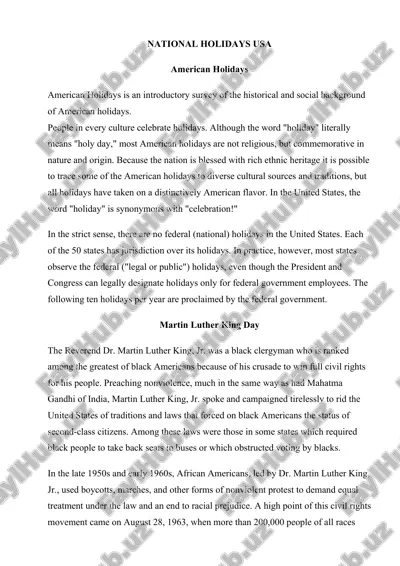 national holidays usa — DOCX