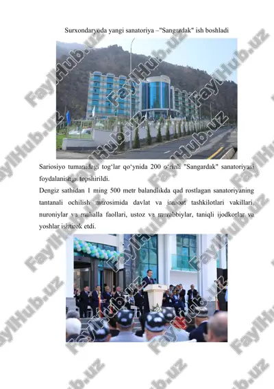 surxondaryoda yangi sanatoriya –"sangardak" ish boshladi — DOCX