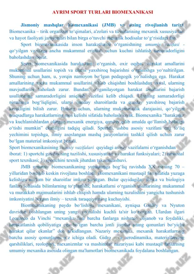 ayrim sport turlari biomexanikasi — DOC