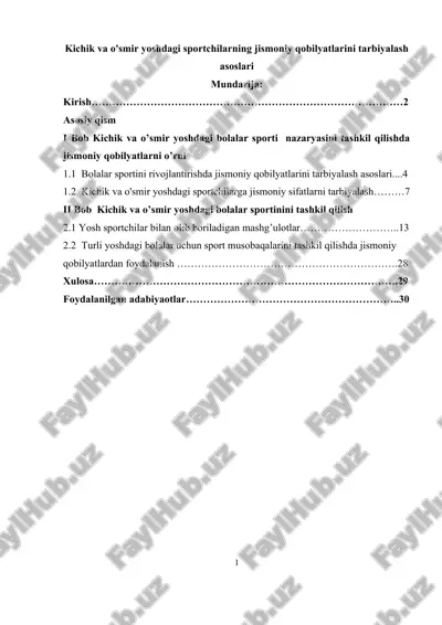 kichik va o'smir yoshdagi sportchilarning jismoniy qobilyatlarini tarbiyalash asoslari — DOCX