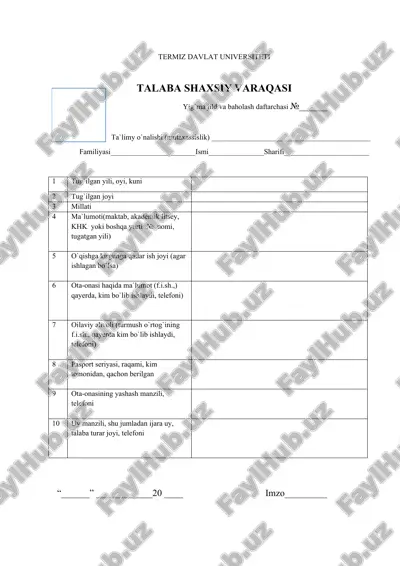 talaba shaxsiy varaqasi — DOCX