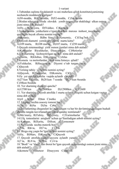 tabiatshunoslik fanidan testlar — DOC