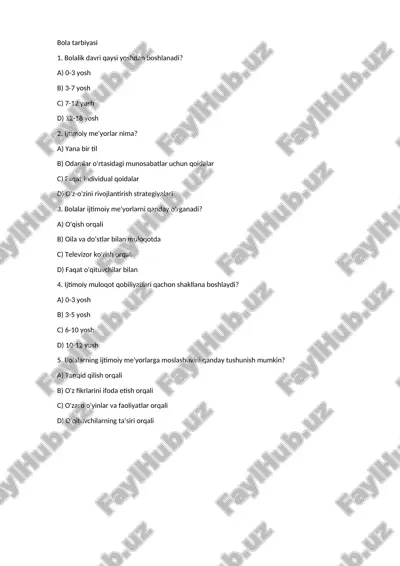 bola tarbiyasi test — DOCX