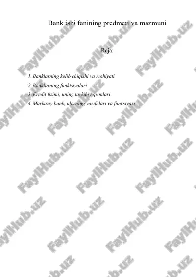 bank ishi fanining predmeti va mazmuni — DOC