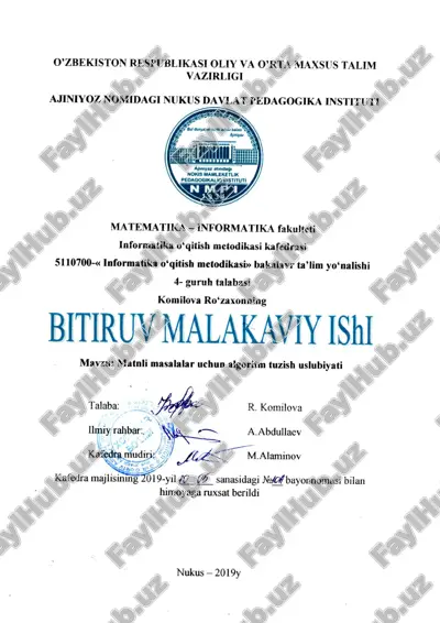 matnli masalalar uchun  algoritm tuzish uslubi — DOCX