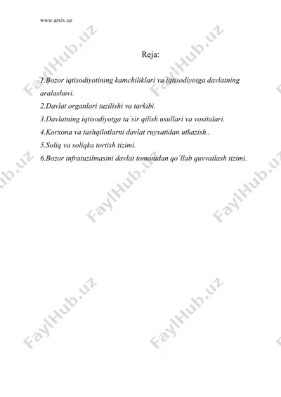 bozor infratuzilmasining rivojlanishida davlatning roli — DOC