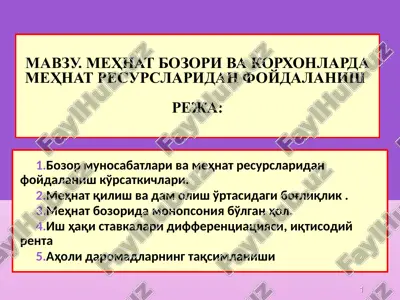 mehnat bozori va korxonalarda mehnat resurslaridan foydalanish — PPT