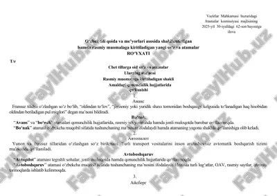 o'zbek tiliga kiritilgan yangi atamalar — DOCX
