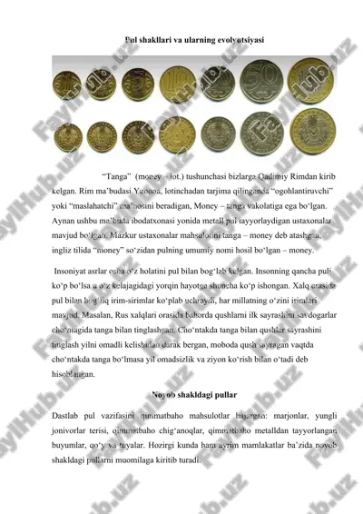 pul shakllari va ularning evolyutsiyasi — DOCX