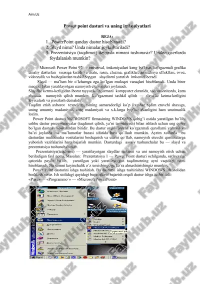 powerpoint dasturi va uning imkoniyatlari — DOCX