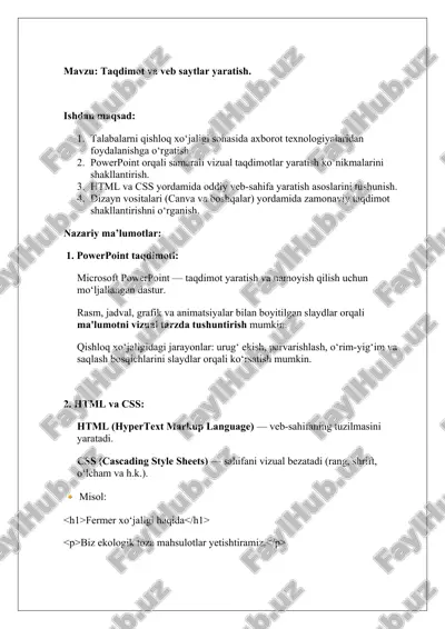 taqdimotlar va veb saytlar yaratish (tayyot) — DOCX