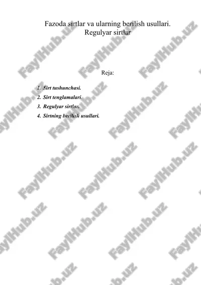 fazoda sirtlar va ularning berilish usullari. regulyar sirtlar — DOC