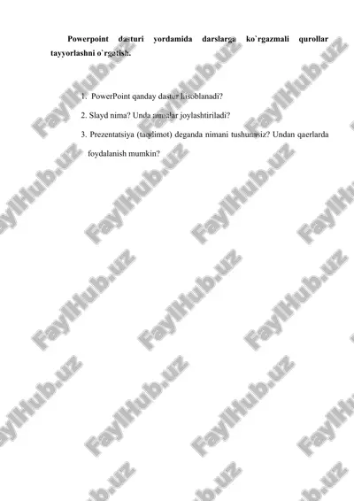 powerpoint dasturi yordamida darslarga ko`rgazmali qurollar tayyorlashni o`rgatish. — DOCX