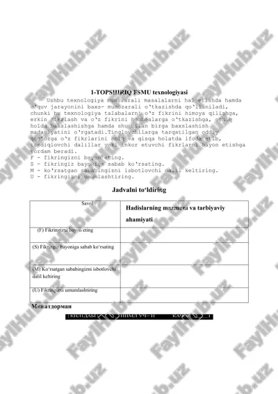 topshiriq fsmu texnologiyasi — DOCX