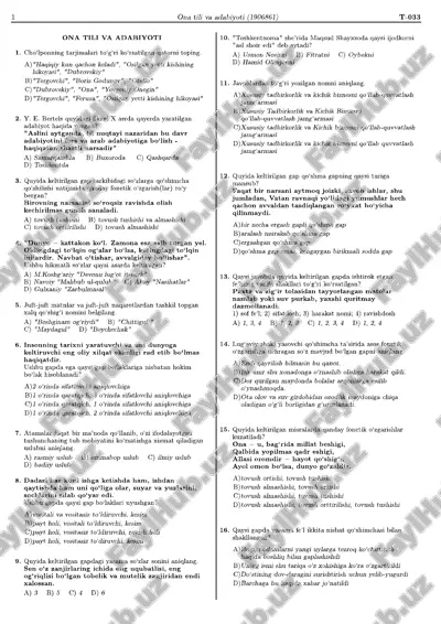 biologiya kimyo ona tili adabiyot dan 2015 variant test 10 ta — PDF