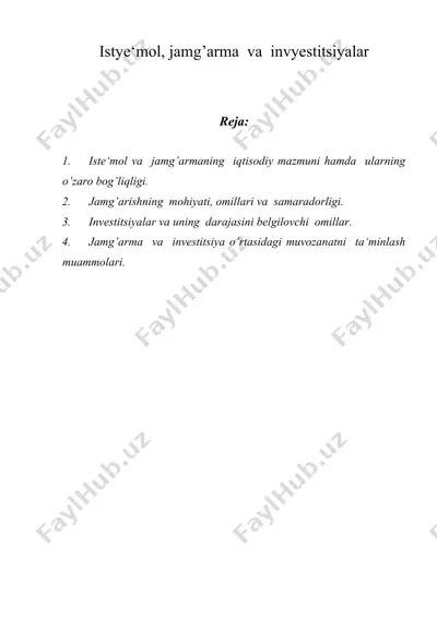 istye‘mol, jamg’arma va invyestitsiyalar — DOCX