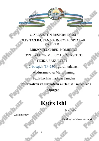 sinxrotron va sinxrotron nurlanish — DOCX