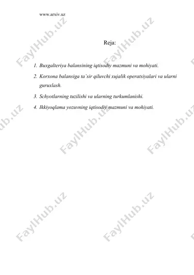 buxgalteriya balansi, schyotlar va ikkiyoqlama yozuv — DOC