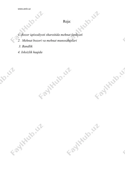 bozor iqtisodiyoti sharoitida mehnat faoliyati — DOC